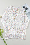 White Confetti Rib Knit Long Sleeve Cardigan-Sweaters & Cardigans/Cardigans-MomFashion