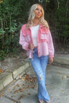 Rose Frayed Tweed Plaid Patchwork Buttoned Jacket-Outerwear-MomFashion