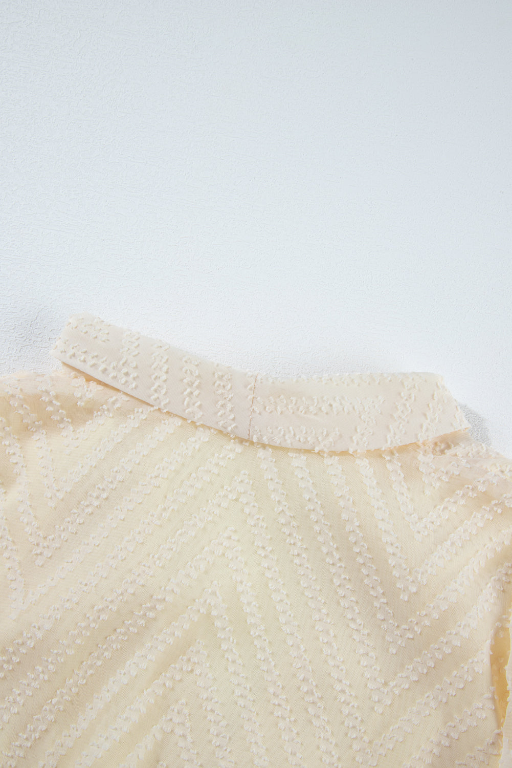 Apricot V Striped Sheer Puff Sleeve Surplice Knot Mini Dress-Dresses-MomFashion