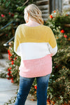 Yellow Colorblock Bubble Sleeve Plus Size Sweater-Plus Size-MomFashion