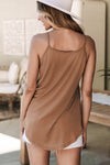 Chestnut Spaghetti Strap V-Neck Flowy Tunic Tank Top-Tops-MomFashion