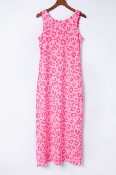 Leopard Print Sleeveless Maxi Dress-Dresses-MomFashion