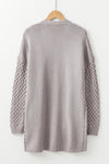 Gray Open Front Woven Texture Knitted Cardigan with Pockets-Tops-MomFashion