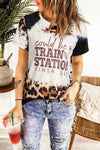 Brown TRAIN STATION Graphic Leopard Print T Shirt-Graphic-MomFashion