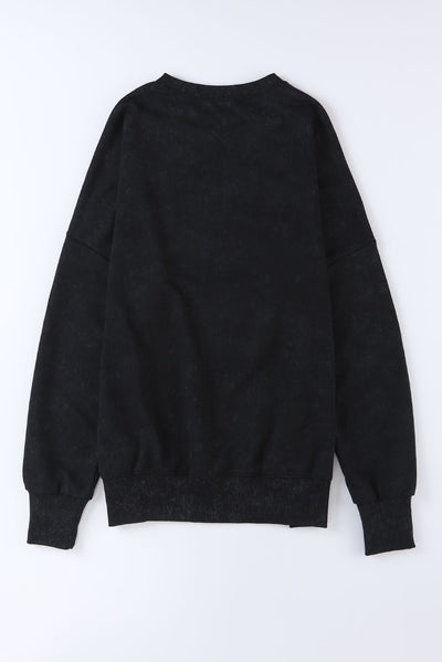 Black Drop Shoulder Ribbed Trim Oversized Sweatshirt-Tops-MomFashion