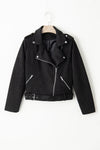 Black Asymmetric Zipper Belted Hem Jacket-Outerwear-MomFashion