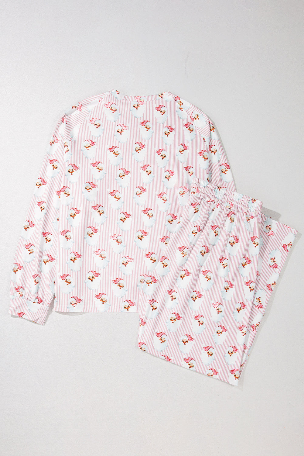 Pink Santa Claus Striped Print Loose Fit Two Piece Lounge Set-Loungewear & Sleepwear/Loungewear-MomFashion