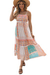 Multicolor Boho Patchwork Print Square Neck Sundress-Dresses-MomFashion