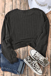 Black Cording Drop Shoulder Puff Sleeve Casual Long Sleeve Top-Tops-MomFashion