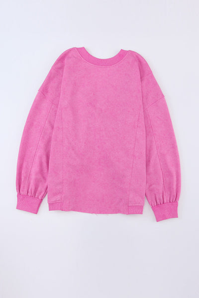 Rose Exposed Seam Twist Open Back Oversized Sweatshirt-Tops-MomFashion