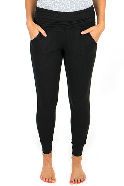 Black High Waist Pleated Pocket Leggings-Bottoms-MomFashion