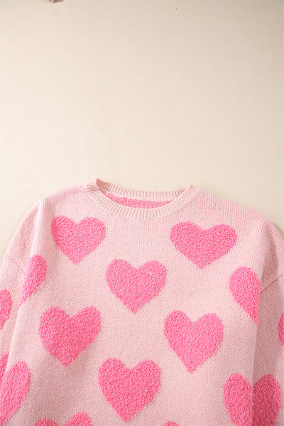 Light Pink Valentine’s Day Heart Jacquard Knit Sweater-Tops-MomFashion