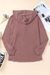 Buttoned High and Low Hem Hoodie-Tops-MomFashion