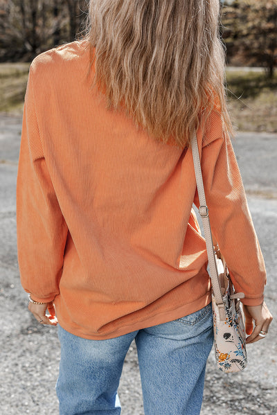 Orange Ribbed Corded Oversized Sweatshirt-Tops-MomFashion