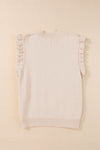 Parchment Cable Knit Mock Neck Cap Sleeve Sweater-Tops-MomFashion