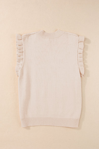 Parchment Cable Knit Mock Neck Cap Sleeve Sweater-Tops-MomFashion