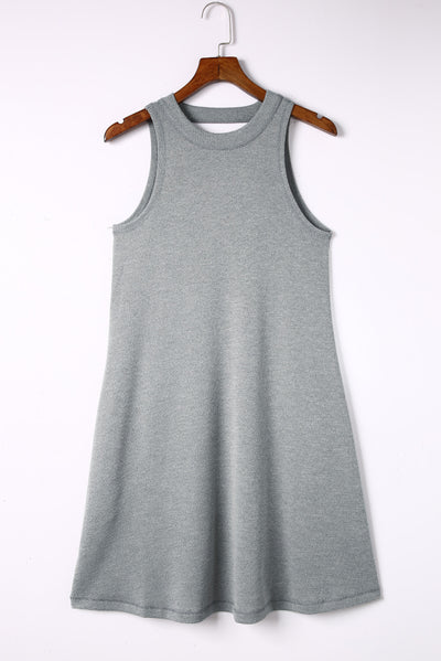 Gray Crisscross Cut-out Back Knit Sleeveless Dress-Dresses-MomFashion