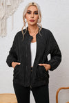 Black Solid Color Quilted Zip Up Puffer Jacket-Outerwear-MomFashion