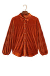 Brown Solid Color Textured Velvet Button Up Shirt-Tops-MomFashion