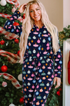 Navy Blue Colorful Christmas Lights Print Shirt and Pants Pajama Set-Loungewear & Sleepwear/Sleepwear-MomFashion