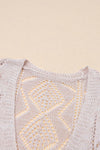 Khaki Hollow-out Openwork Knit Cardigan-Tops-MomFashion