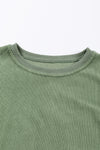 Green Ribbed Corded Oversized Sweatshirt-Tops-MomFashion