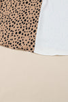 Khaki Leopard Contrast Half Button Casual Blouse-Tops-MomFashion