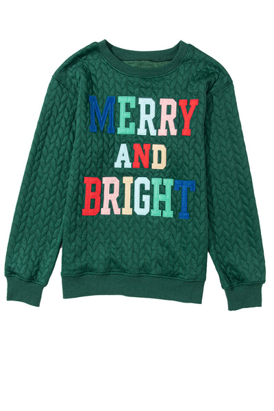 Blackish Green Merry And Bright Cable Knit Pullover Sweatshirt-Tops-MomFashion