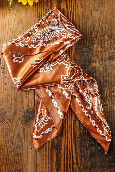 Gold Flame Vintage Fashion Satin Paisley Flower Prints Square Scarf-Accessories-MomFashion