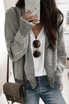 Grey Plaid Contrast Trim Open Front Cardigan-Tops-MomFashion