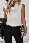 White Central Seam Cowl Neck Sweater Vest-Tops-MomFashion