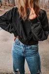 Black Acid Wash V-shape Open Back Sweatshirt-Tops-MomFashion