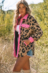 Leopard Contrast Trimmed Leopard Teddy Shacket-Outerwear-MomFashion