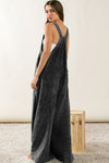 Black Textured Wide Leg Overalls-Bottoms-MomFashion