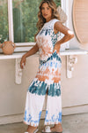 White Cap Sleeve Tie Dye Long Slit Dress-Dresses-MomFashion