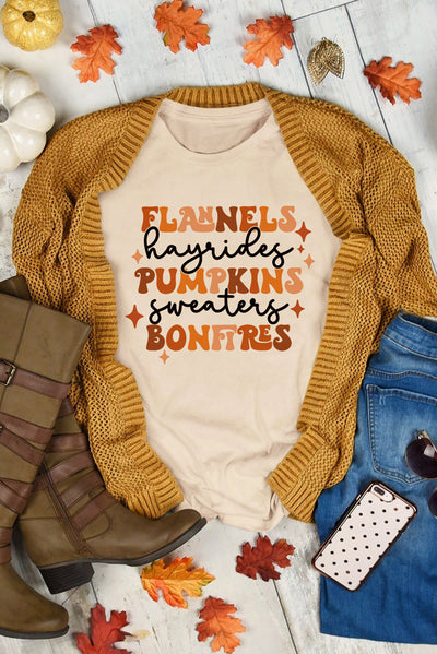 Khaki Flannels Hayrides Pumpkins Sweaters Bonfires Tee-Graphic-MomFashion