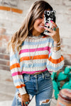 Striped Hollowed Knitted Loose Sweater-Tops-MomFashion