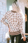 Brown Two-tone Ribbed Trim Contrast Leopard Sweater-Tops-MomFashion