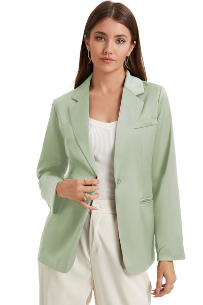 Green Pocketed Single Button Lapel Neck Blazer-Outerwear-MomFashion