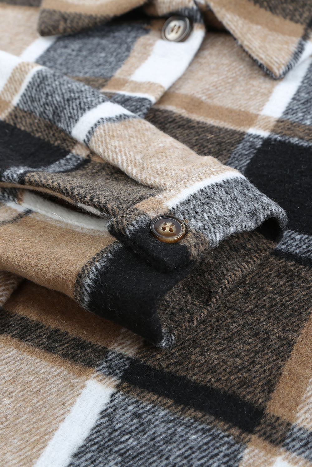 Plaid Print Buttoned Shirt Jacket-Outerwear-MomFashion