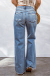 Sky Blue Destroyed Open Knee Wide Leg Jeans-Bottoms-MomFashion