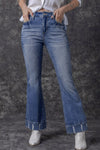 Sky Blue Slight Distressed Medium Wash Flare Jeans-Bottoms-MomFashion