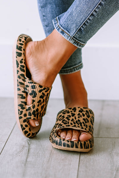 Leopard Print Thick Sole Slip On Slippers-Shoes & Bags-MomFashion