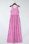 Rose Leopard Print Pocketed Sleeveless Maxi Dress-Dresses-MomFashion