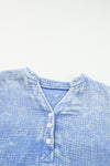 Sky Blue Crinkle Textured Loose Henley Top-Tops-MomFashion