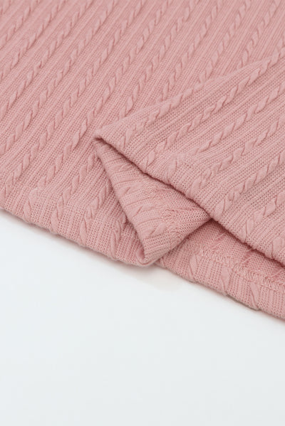 Pink Ribbed Round Neck Knit Long Sleeve Top-Tops-MomFashion