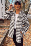 Black Plaid Print Chest Pockets Buttoned Tunic Shacket-Outerwear-MomFashion