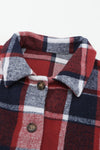 Red Plaid Print Buttoned Shirt Jacket-Outerwear-MomFashion