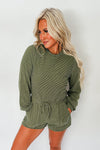 Jungle Green Corded Pullover Long Sleeve Drawstring Romper-Bottoms-MomFashion