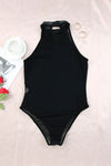 Black High Neck Sleeveless Diamante Bodysuit-Tops-MomFashion